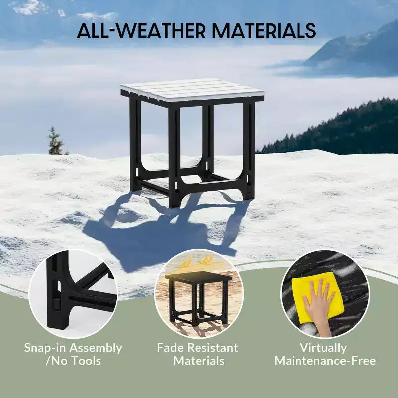 WestinTrends Azura Ensemble de 2 chaises de patio Adirondack en plastique HDPE avec table d'appoint de 18 po, Noir