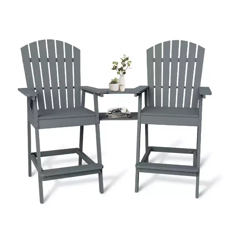 Patio Tall Adirondack Chairs, Outdoor Adirondack Barstools with Connecting Tray, Natural Wooden Bar Stool Chair with High Back for Deck, Balcony