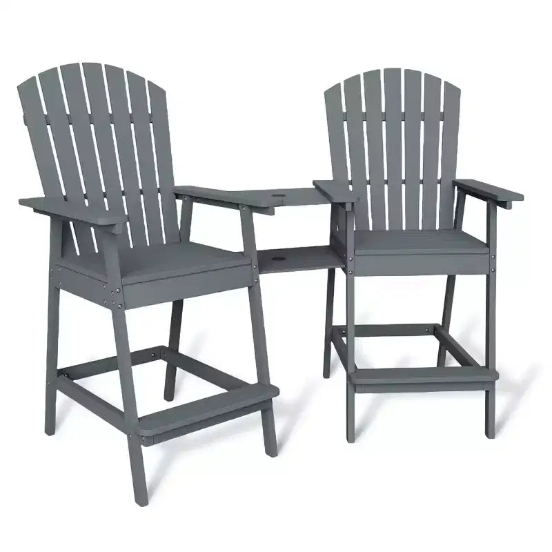 Patio Tall Adirondack Chairs, Outdoor Adirondack Barstools with Connecting Tray, Natural Wooden Bar Stool Chair with High Back for Deck, Balcony