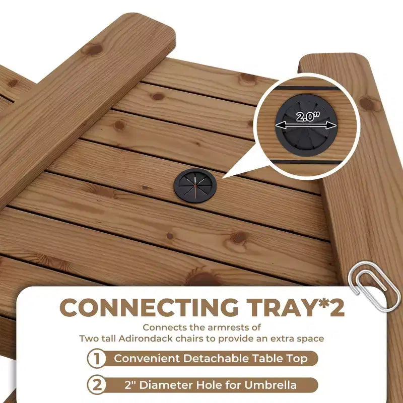 Patio Tall Adirondack Chairs, Outdoor Adirondack Barstools with Connecting Tray, Natural Wooden Bar Stool Chair with High Back for Deck, Balcony