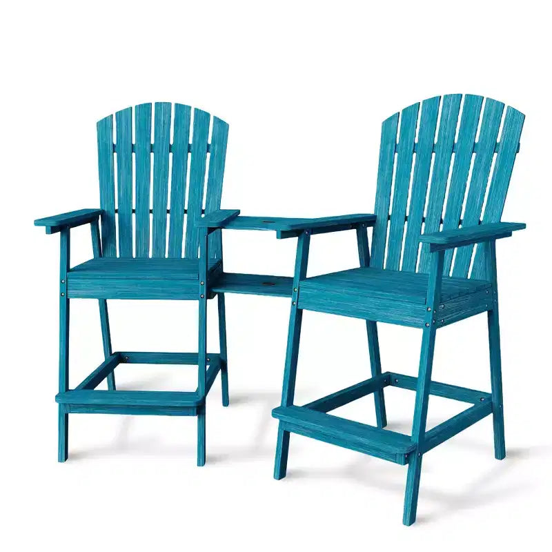 Patio Tall Adirondack Chairs, Outdoor Adirondack Barstools with Connecting Tray, Natural Wooden Bar Stool Chair with High Back for Deck, Balcony