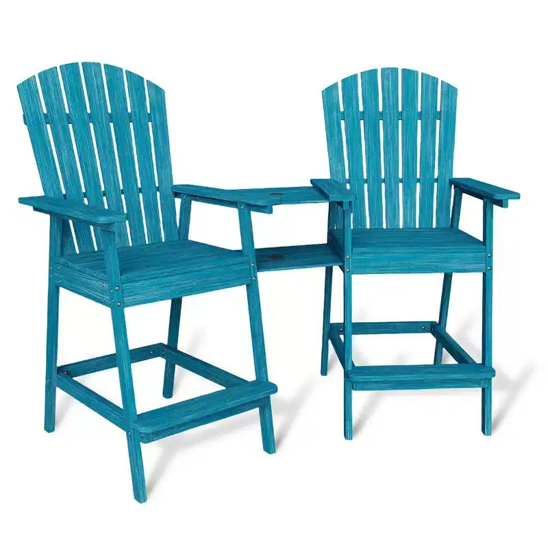 Patio Tall Adirondack Chairs, Outdoor Adirondack Barstools with Connecting Tray, Natural Wooden Bar Stool Chair with High Back for Deck, Balcony