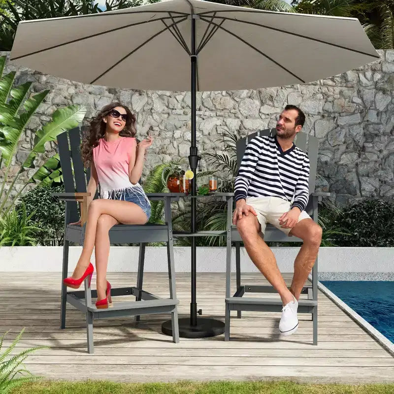 Patio Tall Adirondack Chairs, Outdoor Adirondack Barstools with Connecting Tray, Natural Wooden Bar Stool Chair with High Back for Deck, Balcony