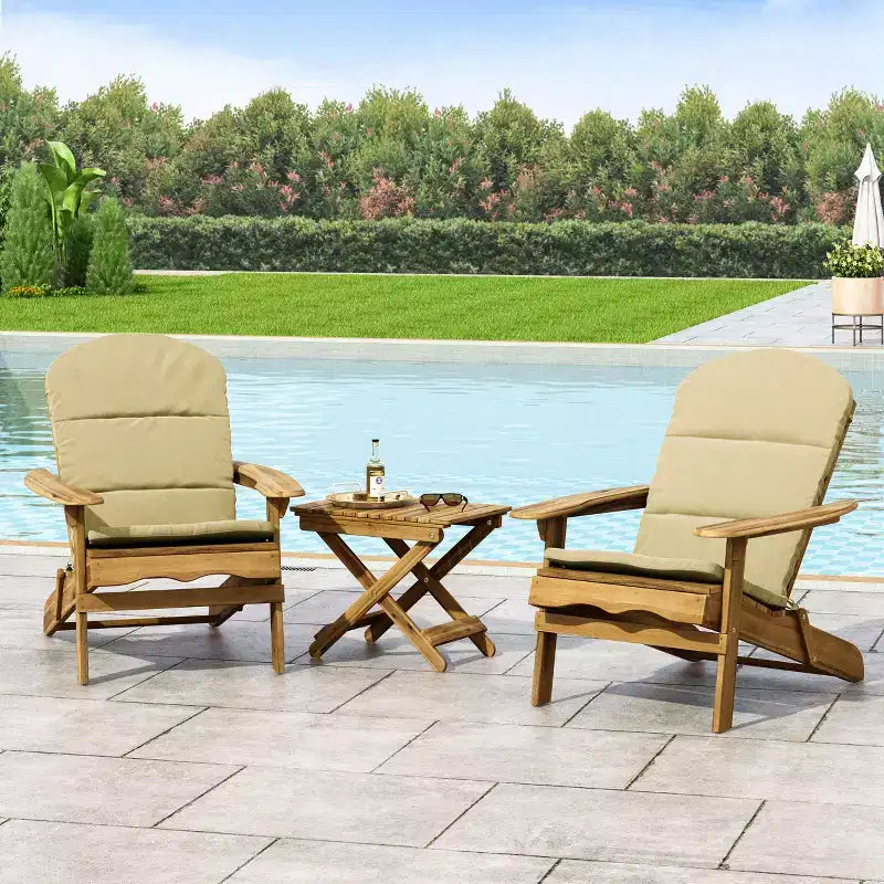 Christopher Knight Home Jane Outdoor Folding Acacia Wood 3 Piece Adirondack Chat Set with Cushions