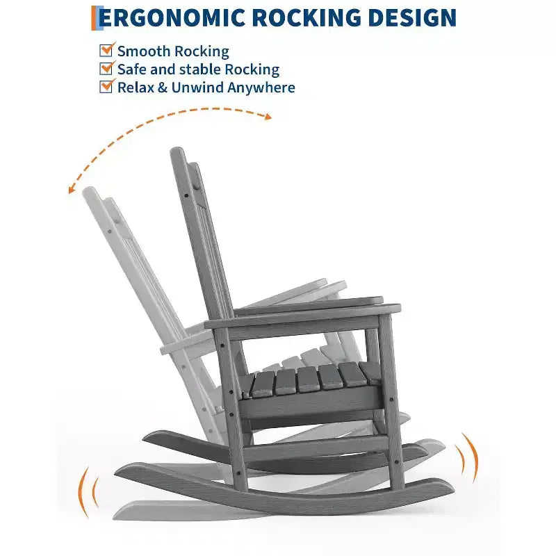 Adirondack Outdoor Patio Rocking Chair, All Weather HDPE Glider Rocker Chair with High Backrest for Porch Balcony Lawn, 380 Lbs Capacity