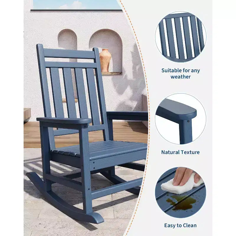 Adirondack Outdoor Patio Rocking Chair, All Weather HDPE Glider Rocker Chair with High Backrest for Porch Balcony Lawn, 380 Lbs Capacity