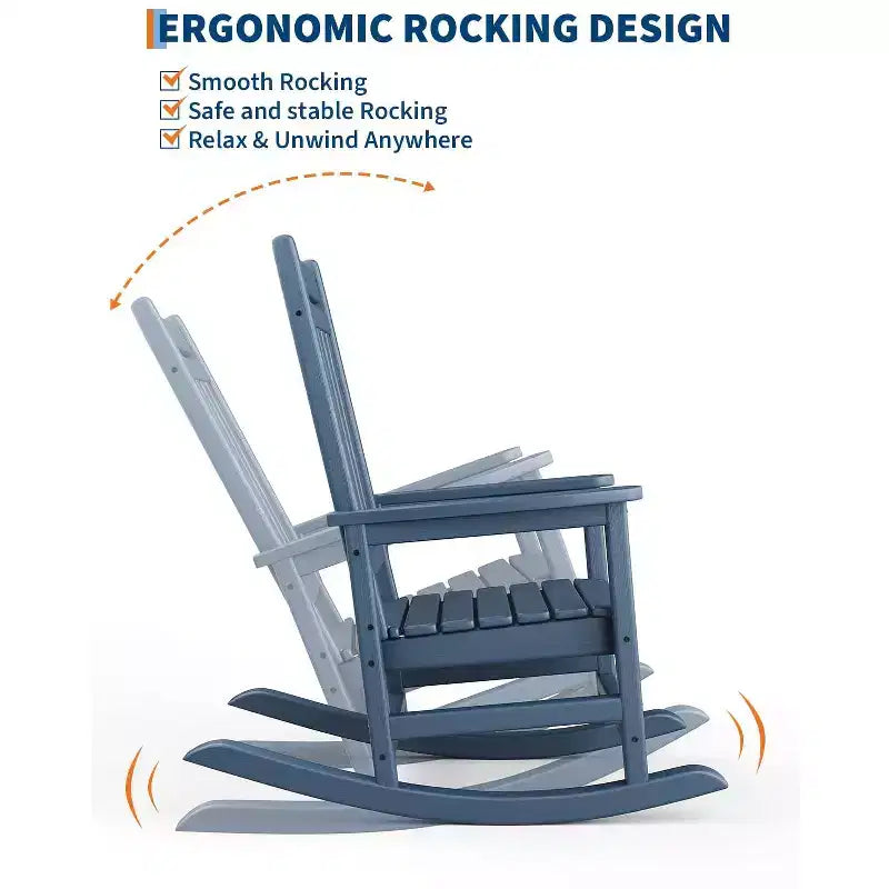 Adirondack Outdoor Patio Rocking Chair, All Weather HDPE Glider Rocker Chair with High Backrest for Porch Balcony Lawn, 380 Lbs Capacity