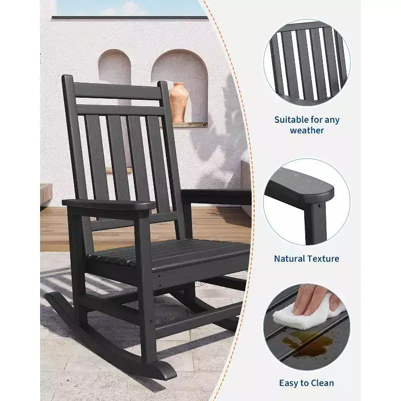 Adirondack Outdoor Patio Rocking Chair, All Weather HDPE Glider Rocker Chair with High Backrest for Porch Balcony Lawn, 380 Lbs Capacity