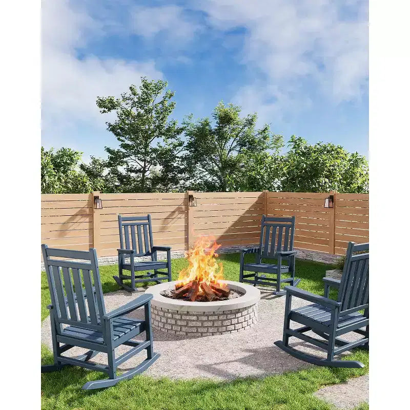 Adirondack Outdoor Patio Rocking Chair, All Weather HDPE Glider Rocker Chair with High Backrest for Porch Balcony Lawn, 380 Lbs Capacity