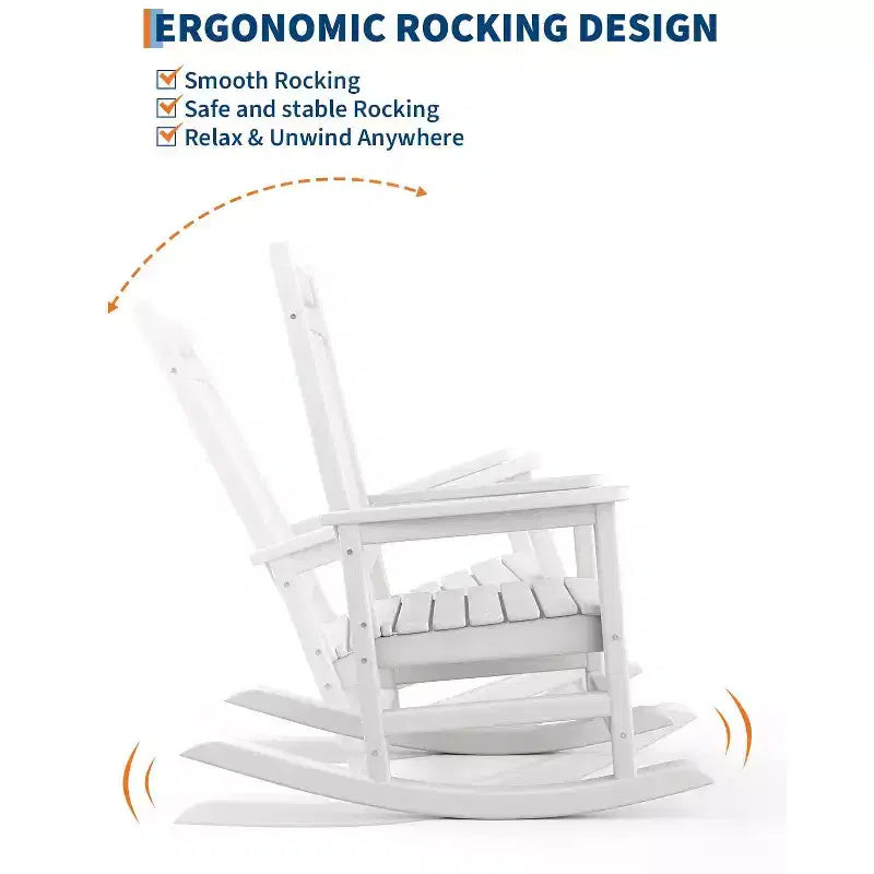 Adirondack Outdoor Patio Rocking Chair, All Weather HDPE Glider Rocker Chair with High Backrest for Porch Balcony Lawn, 380 Lbs Capacity