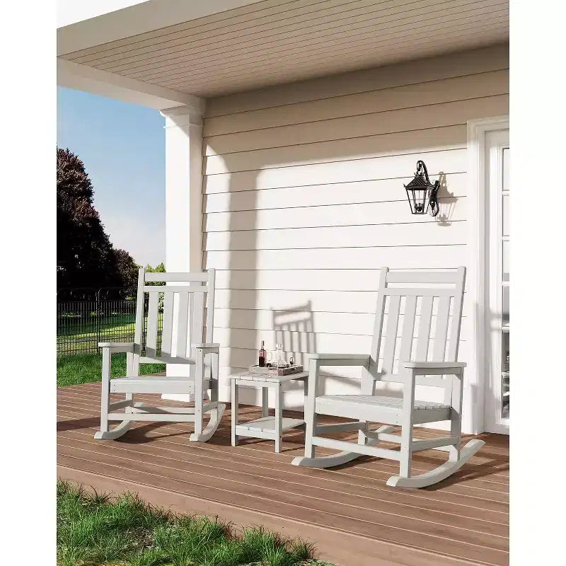 Adirondack Outdoor Patio Rocking Chair, All Weather HDPE Glider Rocker Chair with High Backrest for Porch Balcony Lawn, 380 Lbs Capacity