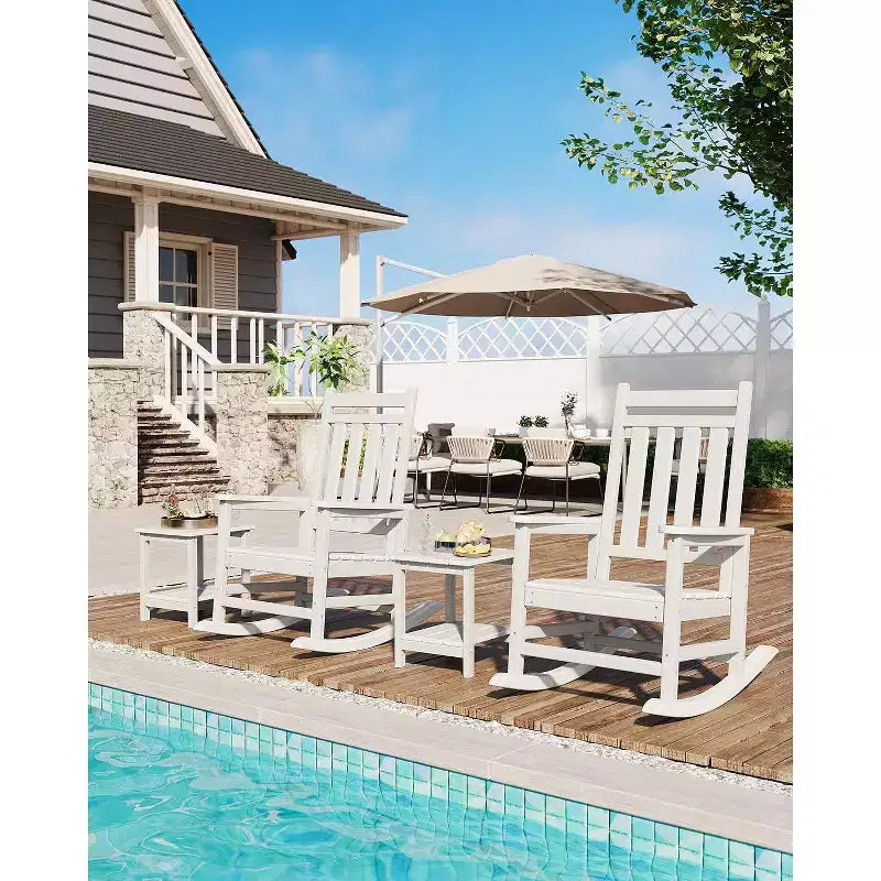 Adirondack Outdoor Patio Rocking Chair, All Weather HDPE Glider Rocker Chair with High Backrest for Porch Balcony Lawn, 380 Lbs Capacity