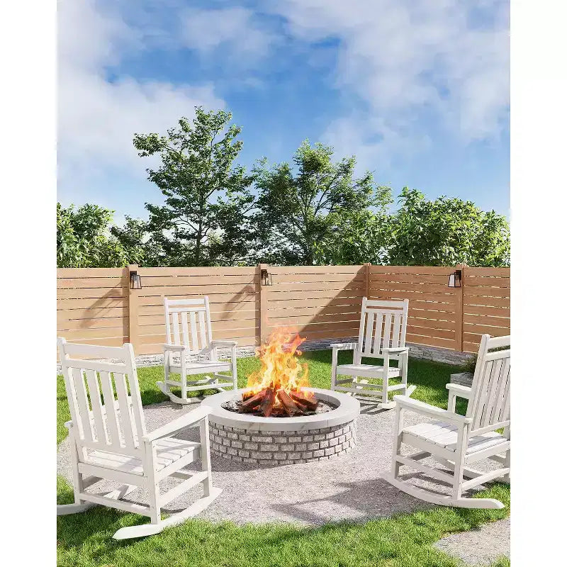 Adirondack Outdoor Patio Rocking Chair, All Weather HDPE Glider Rocker Chair with High Backrest for Porch Balcony Lawn, 380 Lbs Capacity