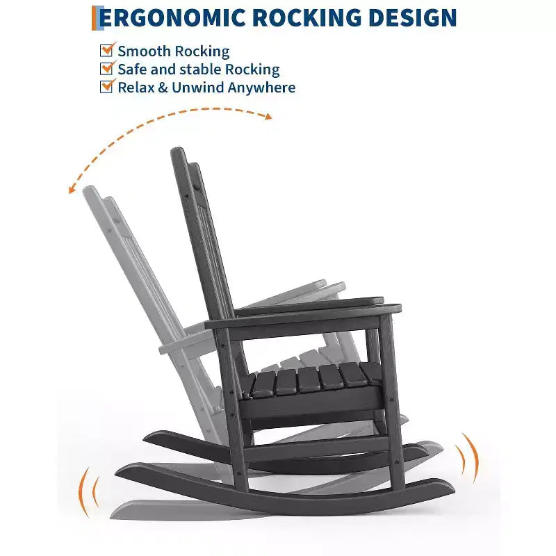 Adirondack Outdoor Patio Rocking Chair, All Weather HDPE Glider Rocker Chair with High Backrest for Porch Balcony Lawn, 380 Lbs Capacity