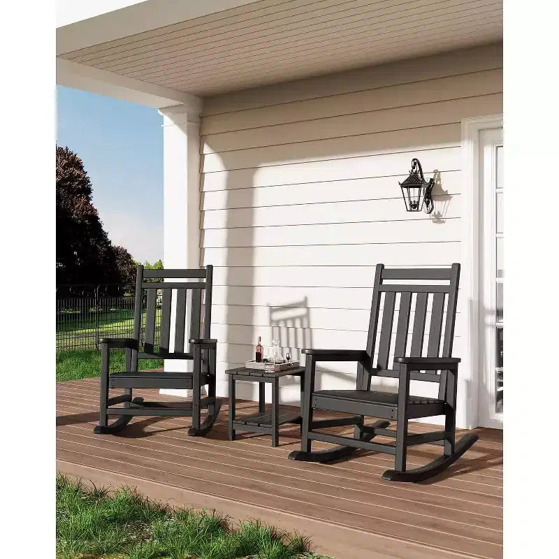 Adirondack Outdoor Patio Rocking Chair, All Weather HDPE Glider Rocker Chair with High Backrest for Porch Balcony Lawn, 380 Lbs Capacity