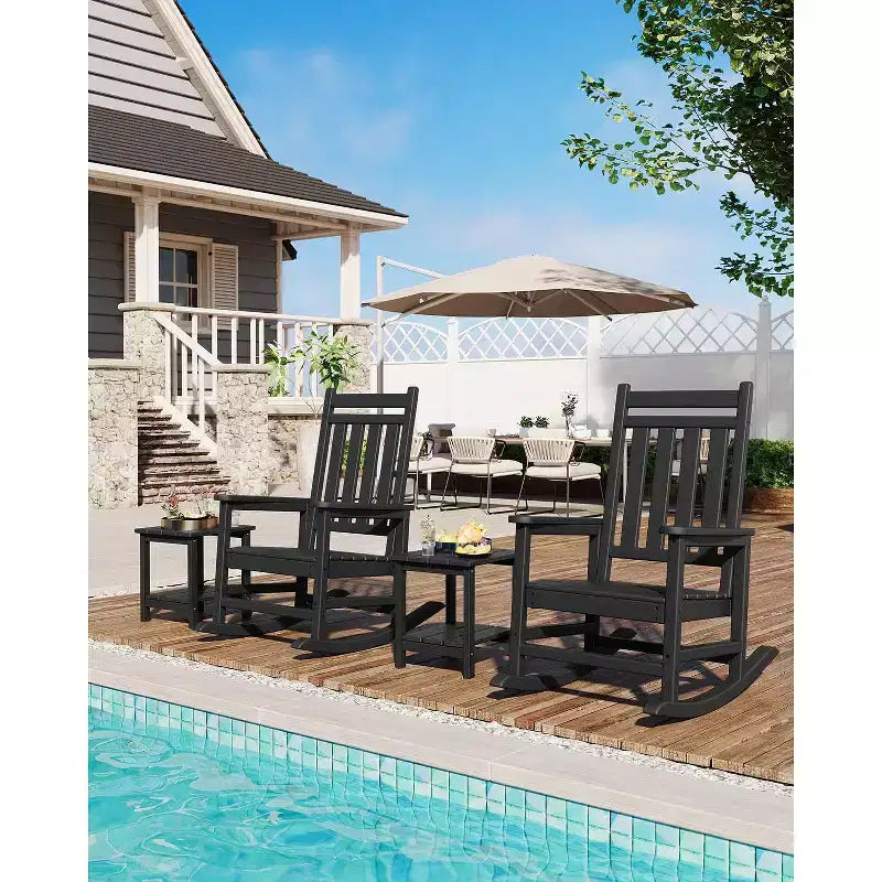 Adirondack Outdoor Patio Rocking Chair, All Weather HDPE Glider Rocker Chair with High Backrest for Porch Balcony Lawn, 380 Lbs Capacity