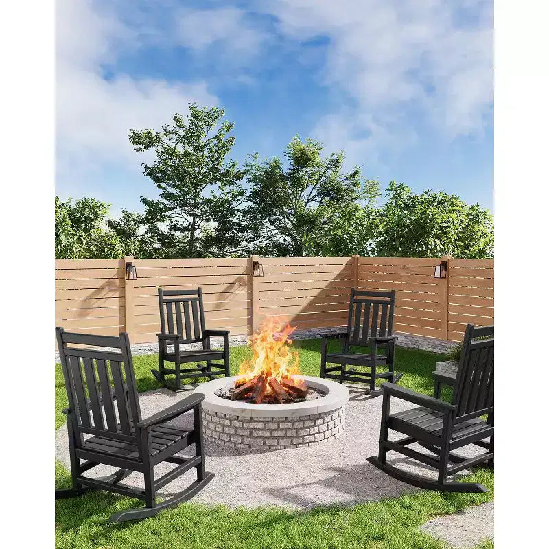 Adirondack Outdoor Patio Rocking Chair, All Weather HDPE Glider Rocker Chair with High Backrest for Porch Balcony Lawn, 380 Lbs Capacity