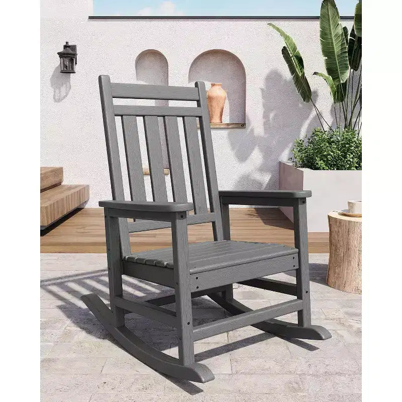 Adirondack Outdoor Patio Rocking Chair, All Weather HDPE Glider Rocker Chair with High Backrest for Porch Balcony Lawn, 380 Lbs Capacity