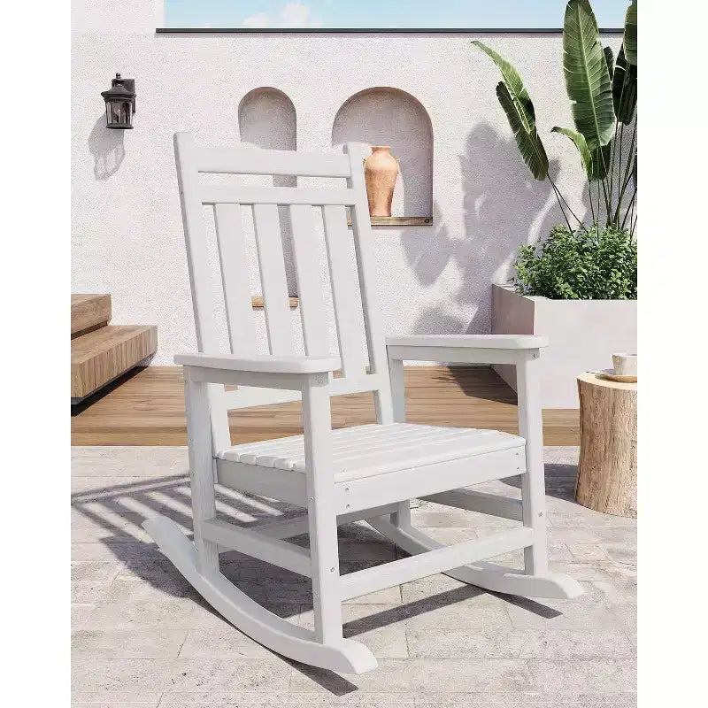 Adirondack Outdoor Patio Rocking Chair, All Weather HDPE Glider Rocker Chair with High Backrest for Porch Balcony Lawn, 380 Lbs Capacity