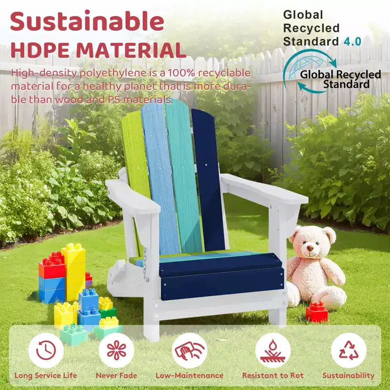 Hyleory Kids Outdoor Adirondack Chair Set  Foldable HDPE Childrens Lawn Chairs (2-Piece)