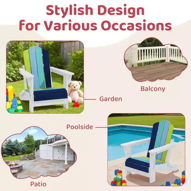 Hyleory Kids Outdoor Adirondack Chair Set  Foldable HDPE Childrens Lawn Chairs (2-Piece)