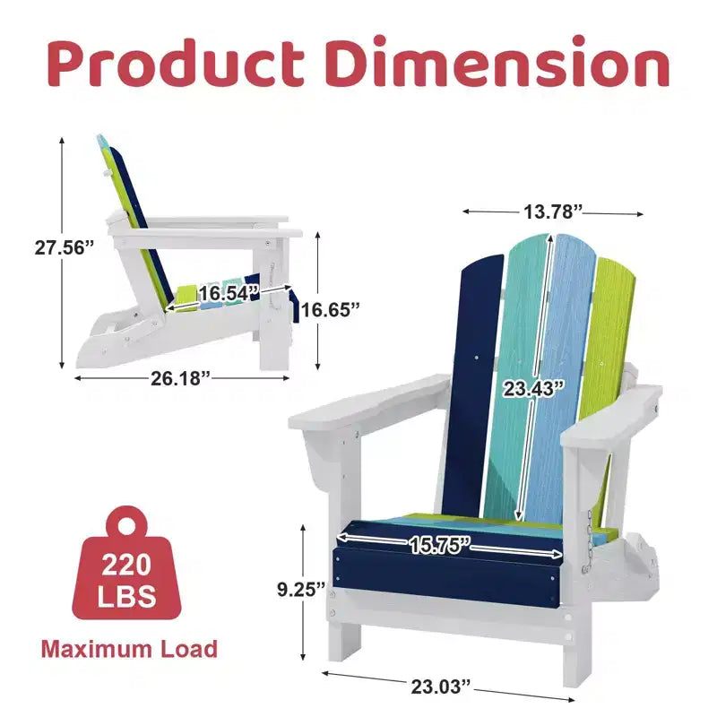 Hyleory Kids Outdoor Adirondack Chair Set  Foldable HDPE Childrens Lawn Chairs (2-Piece)