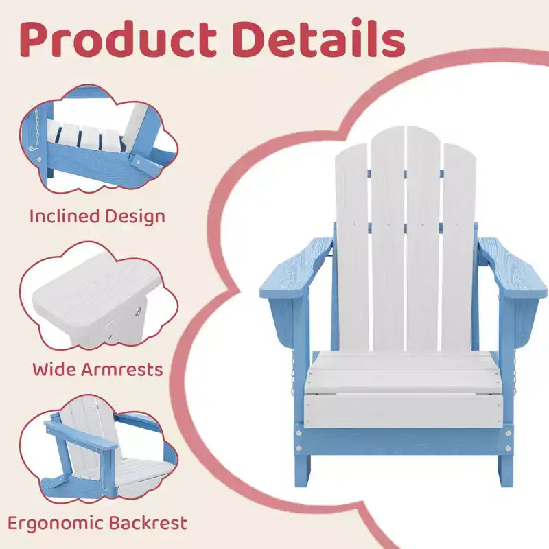 Hyleory Kids Outdoor Adirondack Chair Set  Foldable HDPE Childrens Lawn Chairs (2-Piece)