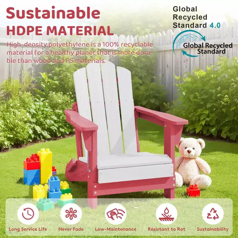 Hyleory Kids Outdoor Adirondack Chair Set  Foldable HDPE Childrens Lawn Chairs (2-Piece)