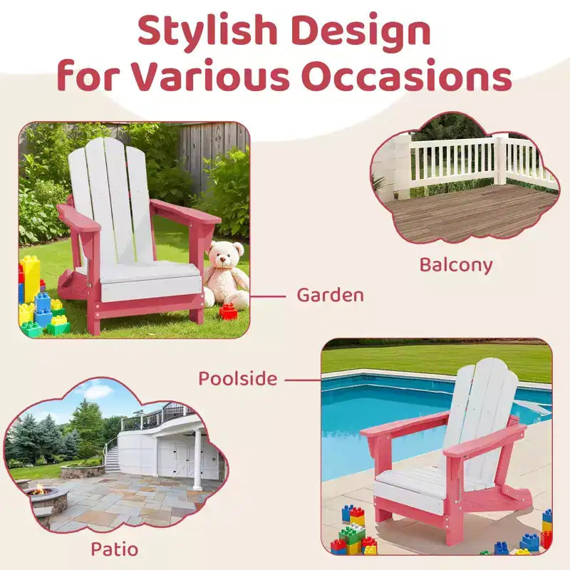 Hyleory Kids Outdoor Adirondack Chair Set  Foldable HDPE Childrens Lawn Chairs (2-Piece)