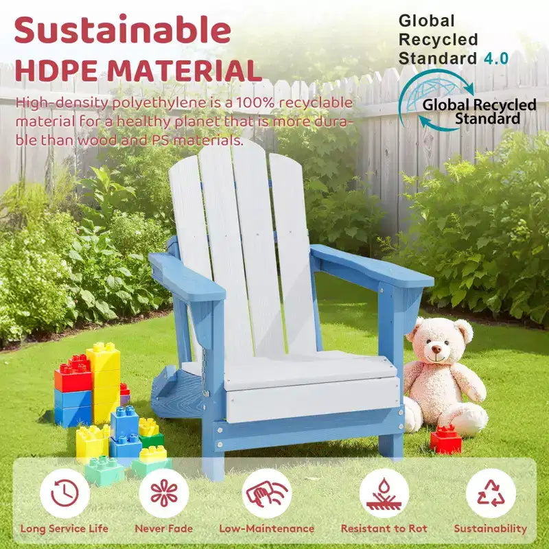 Hyleory Kids Outdoor Adirondack Chair Set  Foldable HDPE Childrens Lawn Chairs (2-Piece)