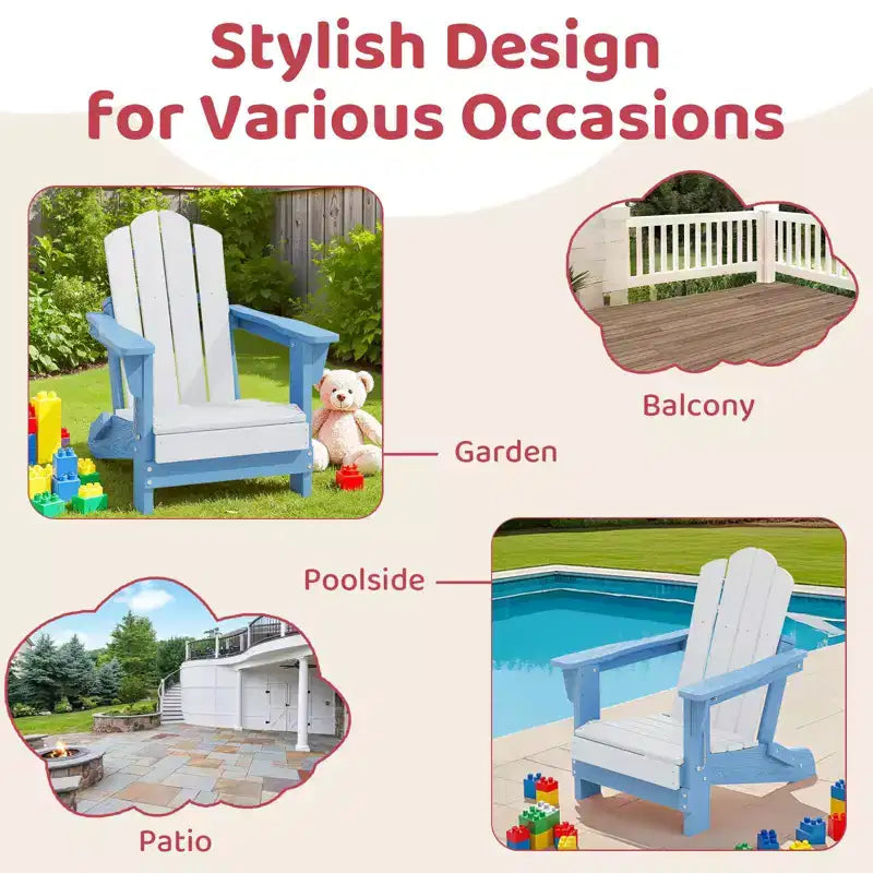 Hyleory Kids Outdoor Adirondack Chair Set  Foldable HDPE Childrens Lawn Chairs (2-Piece)