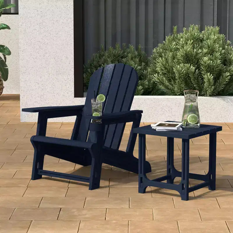 WestinTrends Azura 2-Piece HDPE Plastic Adirondack Patio Chair With 18 Side Table Set