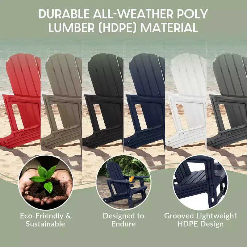 WestinTrends Azura 2-Piece HDPE Plastic Adirondack Patio Chair With 18 Side Table Set