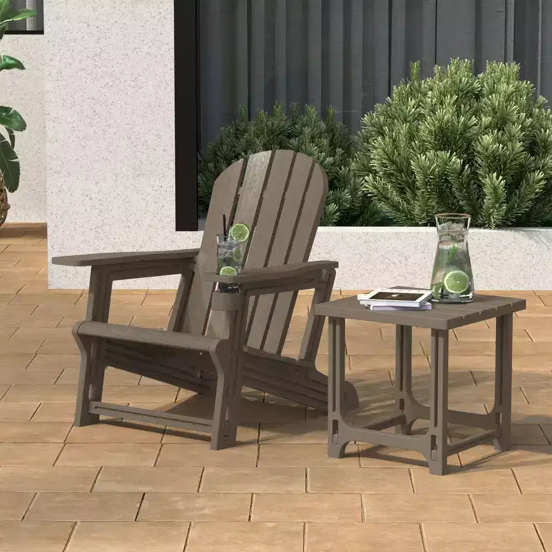 WestinTrends Azura 2-Piece HDPE Plastic Adirondack Patio Chair With 18 Side Table Set