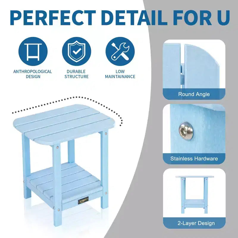 VINGLI HDPE Outdoor Side Table, Waterproof 2-Tier Patio Side Table End Tables for Patio Deck Porch Backyard Pool