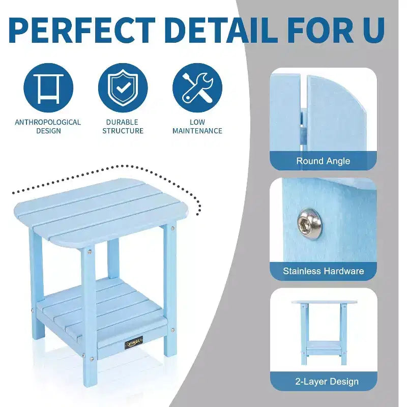 VINGLI HDPE Outdoor Side Table, Waterproof 2-Tier Patio Side Table End Tables for Patio Deck Porch Backyard Pool
