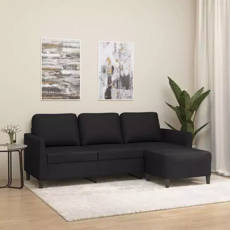 vidaXL Set divano a 3 posti e poggiapiedi in similpelle, nero, design elegante, facile da pulire, per soggiorno, salotto e camera da letto