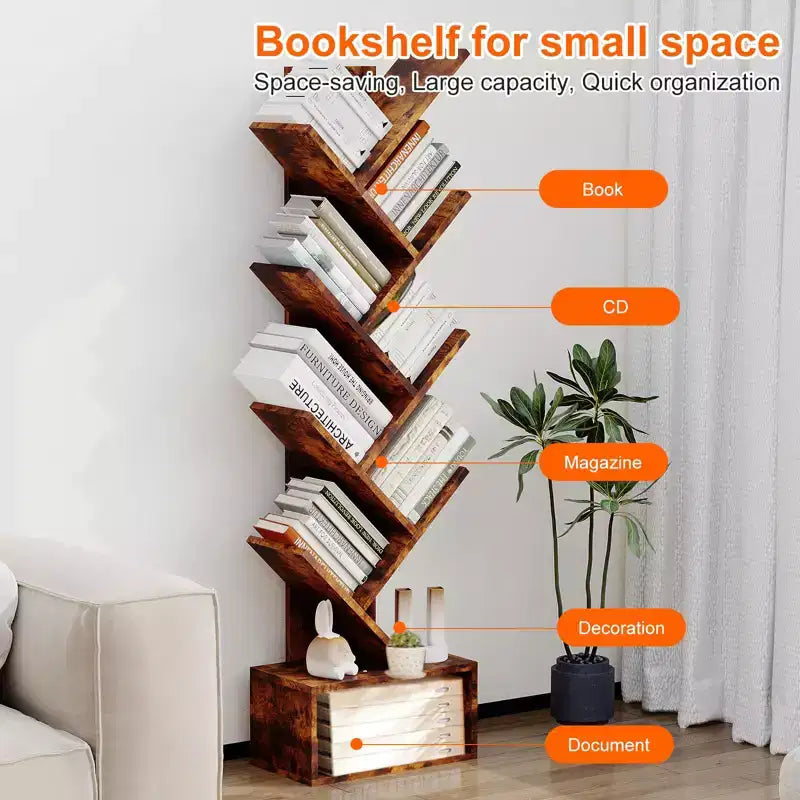 Libreria a mensole e Libreria ad albero - Scaffale organizzatore alto a 8 livelli per soggiorno, camera da letto, ufficio in casa