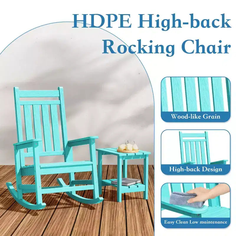 Hyleory HDPE Modern Resin Outdoor Rocking Chair, Patio Adirondack Chair for All Seasons