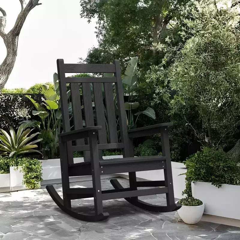 Hyleory HDPE Modern Resin Outdoor Rocking Chair, Patio Adirondack Chair for All Seasons