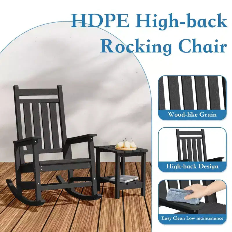 Hyleory HDPE Modern Resin Outdoor Rocking Chair, Patio Adirondack Chair for All Seasons