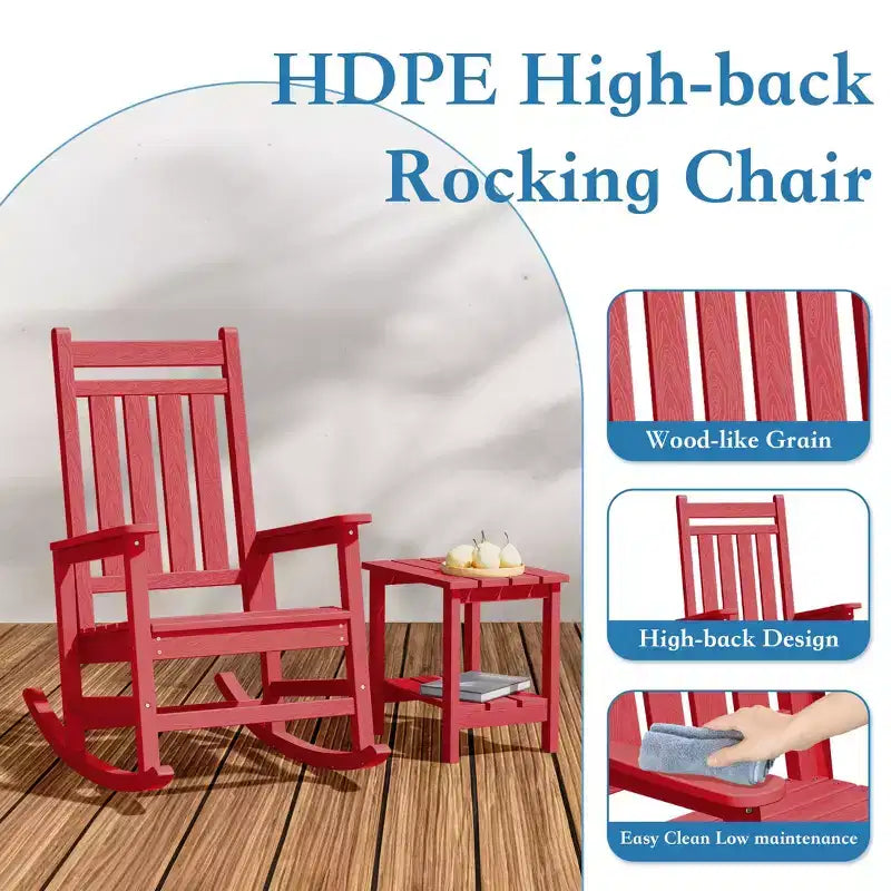 Hyleory HDPE Modern Resin Outdoor Rocking Chair, Patio Adirondack Chair for All Seasons