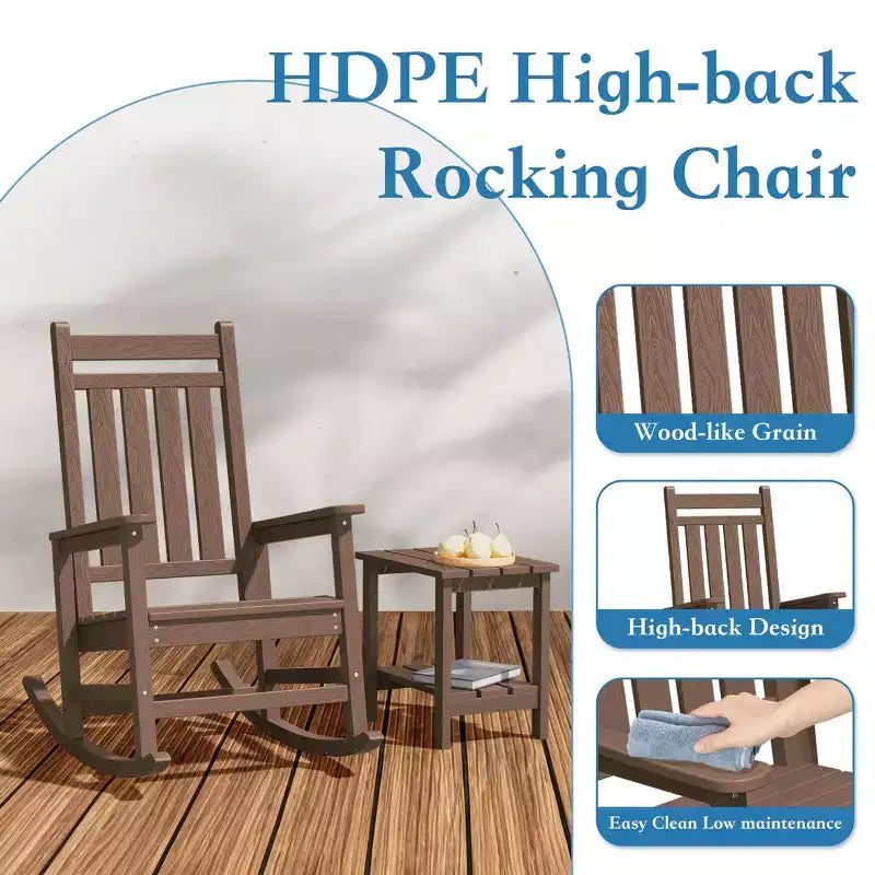 Hyleory HDPE Modern Resin Outdoor Rocking Chair, Patio Adirondack Chair for All Seasons