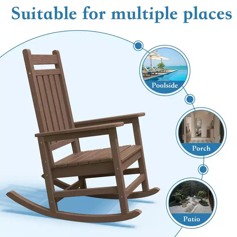 Hyleory HDPE Modern Resin Outdoor Rocking Chair, Patio Adirondack Chair for All Seasons