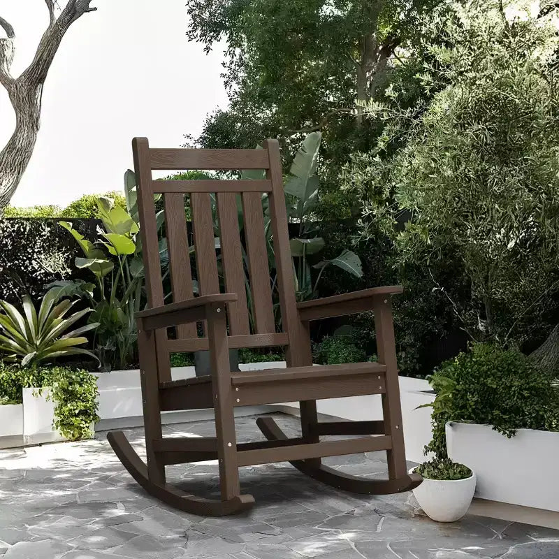 Hyleory HDPE Modern Resin Outdoor Rocking Chair, Patio Adirondack Chair for All Seasons