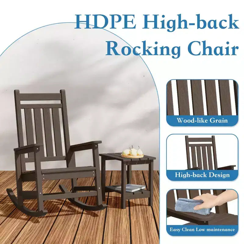 Hyleory HDPE Modern Resin Outdoor Rocking Chair, Patio Adirondack Chair for All Seasons