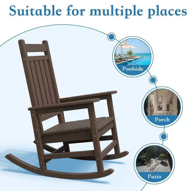 Hyleory HDPE Modern Resin Outdoor Rocking Chair, Patio Adirondack Chair for All Seasons