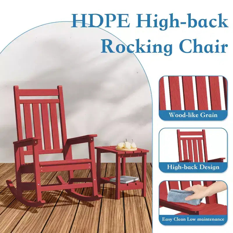 Hyleory HDPE Modern Resin Outdoor Rocking Chair, Patio Adirondack Chair for All Seasons