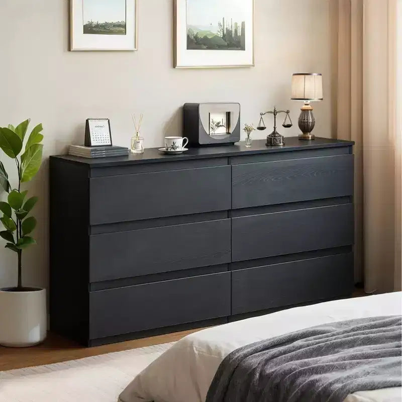 MAYEERTY Cassettiera Nera Moderna a 6 Cassetti con Ampio Piano d'Appoggio Maniglie Nascoste 6 Cassetti Profondi per Soggiorno Ingresso
