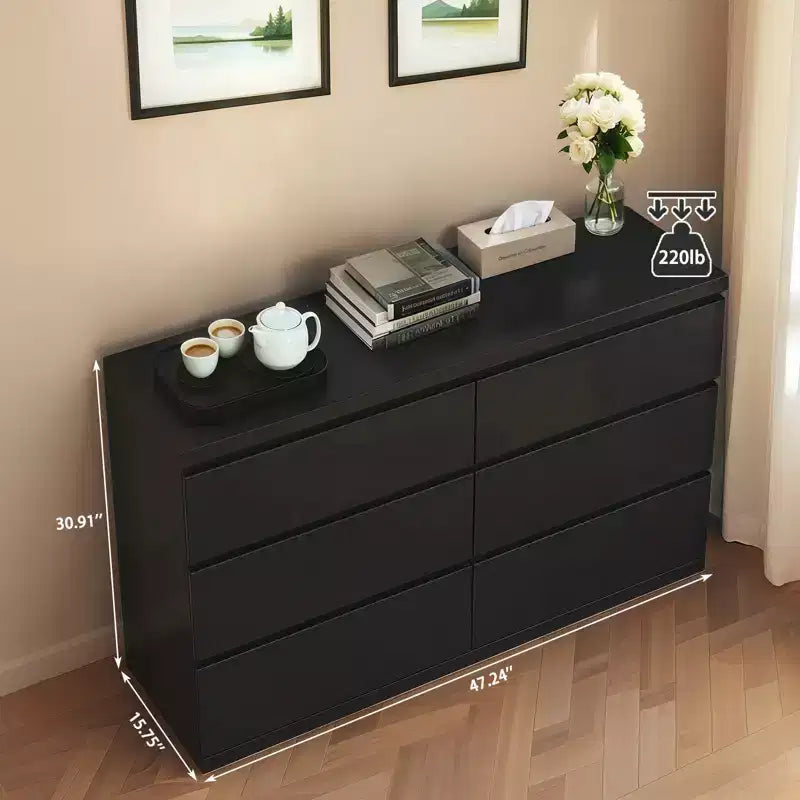 MAYEERTY Cassettiera Nera Moderna a 6 Cassetti con Ampio Piano d'Appoggio Maniglie Nascoste 6 Cassetti Profondi per Soggiorno Ingresso